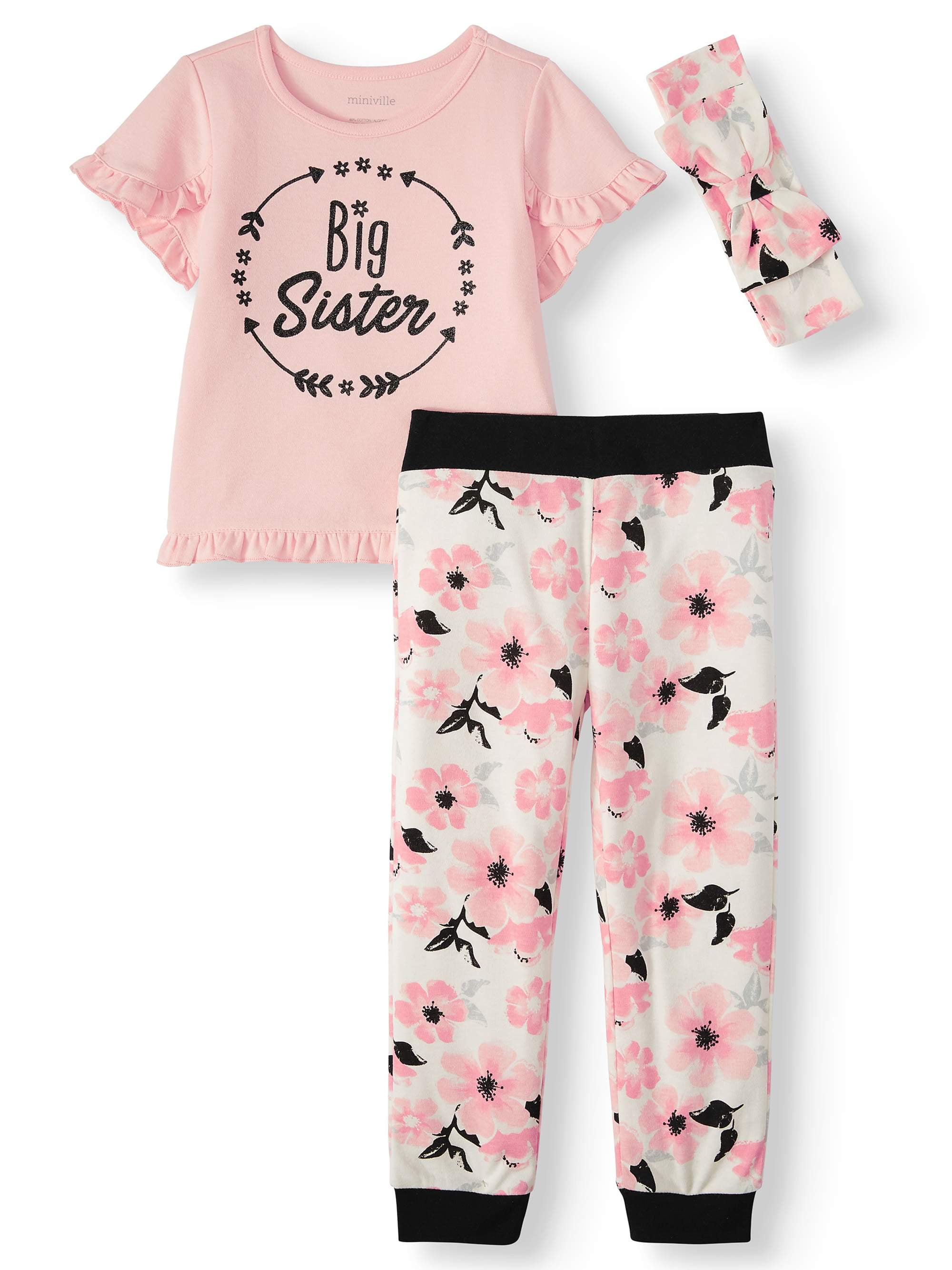 Floral Pants Clothes Set Toddler Baby Girls Sister Matching Outfits Big Kids Little Big Sister Long Sleeve Top