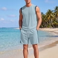 thumbnail image 2 of Sentmoon Men Outfits 2 Piece Men's Shirt and Mens Athletic Shorts Athletic Set Sleeveless Color Block Tank and Pocket Shorts Drawstring Elastic Waist Breathable Casual Gym Running Travel Wear, 2 of 9