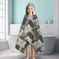 thumbnail image 6 of Brown Checkered Geometric and Floral Pattern Hooded Bath Towel，60"x35" for Ages 3 To 12 Kids, Quick Dry Lightweight Soft Microfiber Hood Beach Towel Cover Up for Kids, 6 of 7