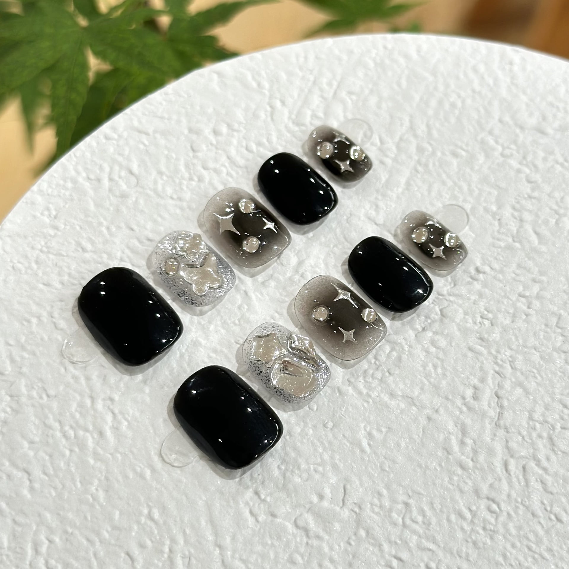 Hand-worn nail fake nail patch black diamond tetragonal smudge short student finished ultra-thin wearing nail