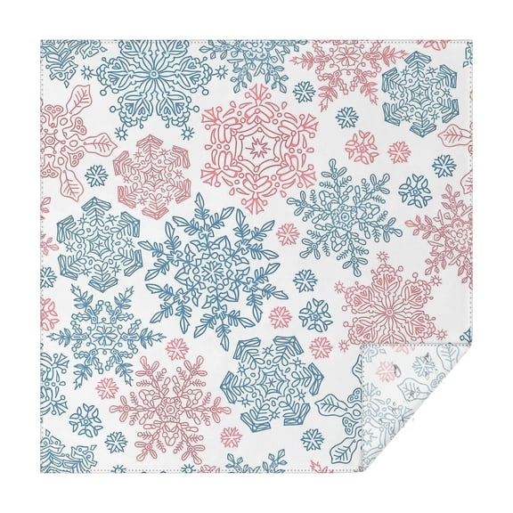 Blue and Pink Christmas Snowflake Pattern Square Tablecloth,Waterproof Square Table Cover,Wipeable Spillproof Washable Table Cover for Home Kitchen Party Decor 42"X42"(107x107cm)