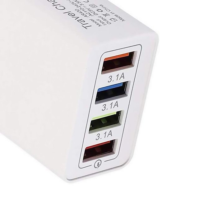 Cargador de viaje de color USB portátil de 4 puertos Cargador de carga rápida Adaptador de enchufe de la UE