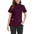 thumbnail image 4 of Ydkzymd Womens Scrubs Top Short Sleeve with Pockets Nursing Uniforms Fitted Scrubs Zip Mock Neck Jogger Plus Size Scrub Tops Deep Red M, 4 of 5