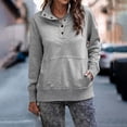 thumbnail image 2 of Gibobby Sudadera con forro polar Mujer Sudadera sin capucha de manga larga de color sólido con botón de bolsillo para mujer para la temporada de otoño e invierno (Gris, XXL), 2 of 4