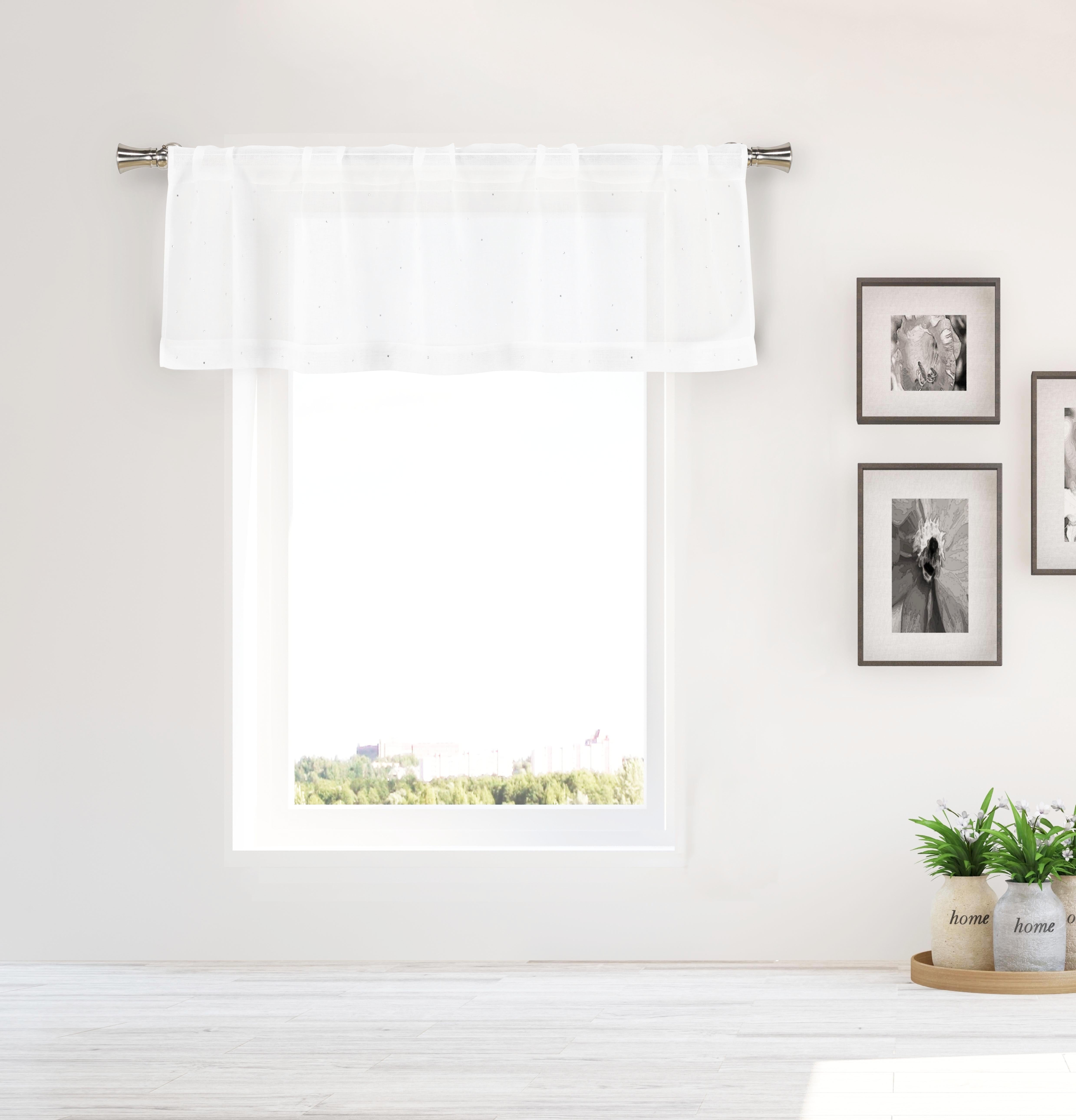 Bathroom and More DANI Collection Pure White Sheer Window Curtain Valance with Crystal
