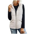 thumbnail image 2 of 2023 Charella Women's Sleeveless Hooded Puffer Vest Quilted Jackets Zip up Winter Coats White,M, 2 of 6