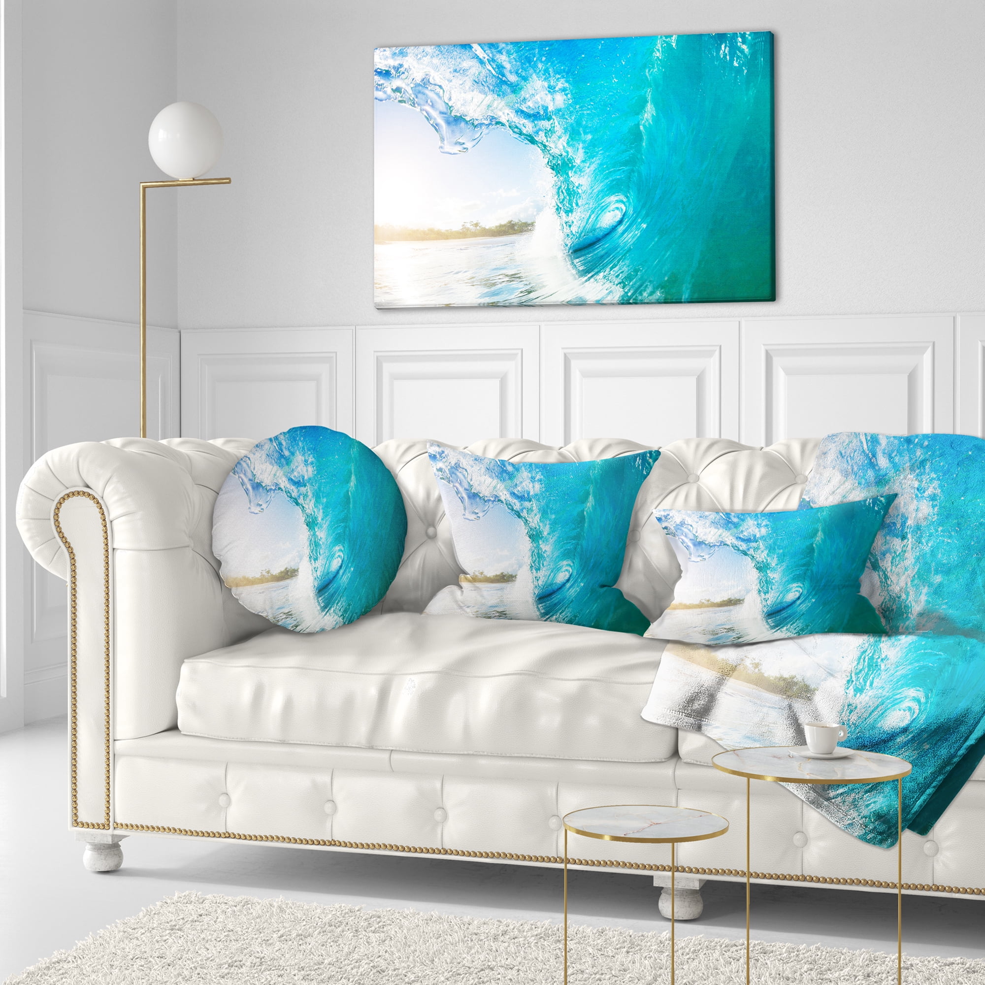 Designart Blue Waves Arch - Seascape Photography Throw Pillow - 12x20