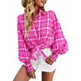 thumbnail image 3 of Liacowi Women Button up Shirt Contrast Color Loose Casual Long Sleeve Blouse Work Tops, 3 of 7