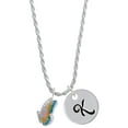 thumbnail image 1 of Delight Jewelry Silvertone Translucent Pastel Flying Butterfly Silvertone Script Initial Disc - K - Charm Necklace, 20"+3", 1 of 4