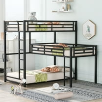 Euroco Metal Twin Size 3-in-1 Triple Bunk Bed, Twin over Twin over Twin Bed for Kids Teens Room, L-Shaped Three Beds with Ladders and Safety Guardrails for Limited Rooms, Black
