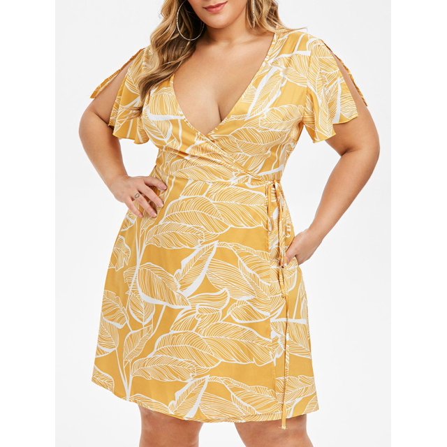 Vestido cruzado con estampado de hojas de talla grande Rosegal Suéteres Cárdigans
