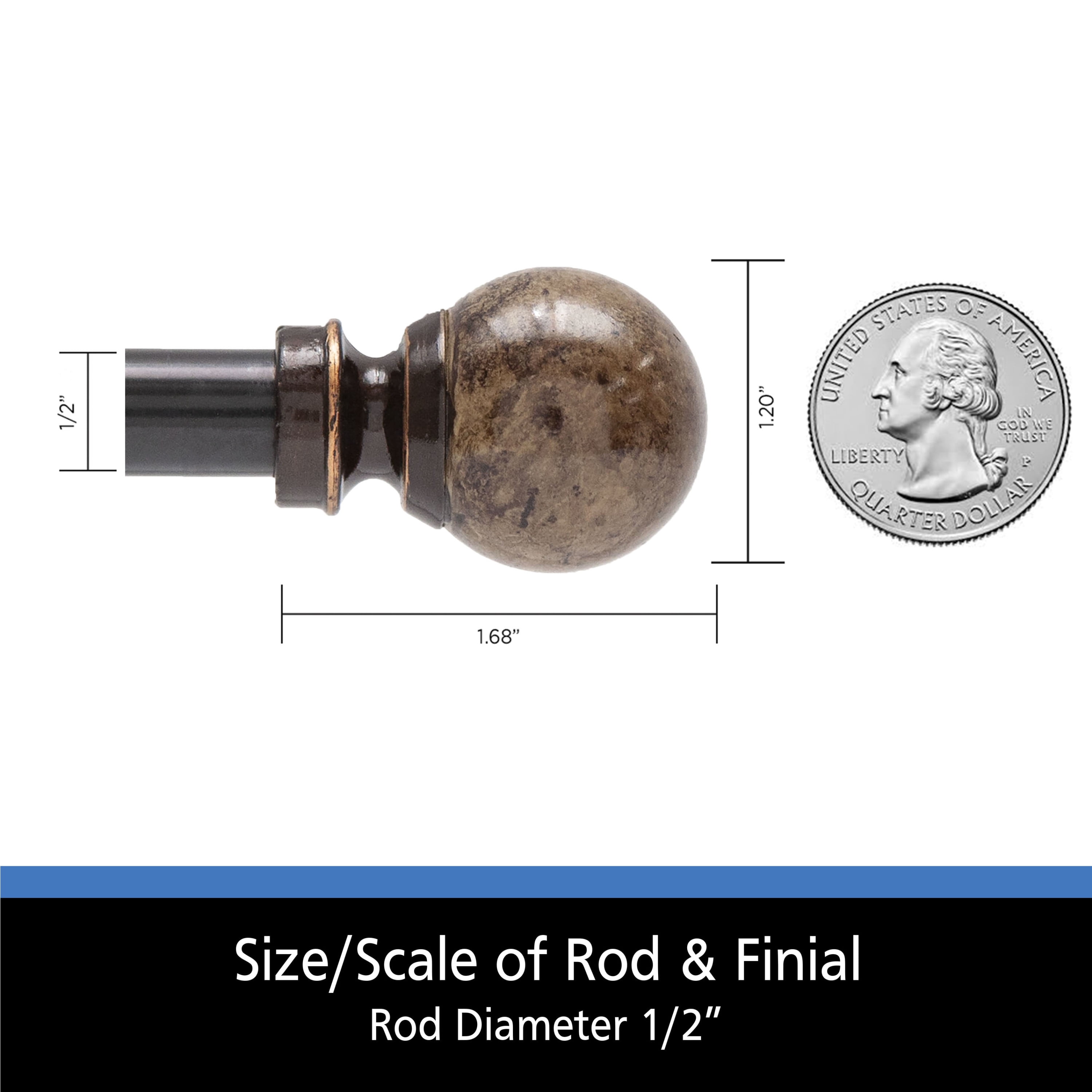 (2 pack) Mainstays Jillian 1/2 in Adjustable Café Curtain Rod, 28-48 in, Brown Marble