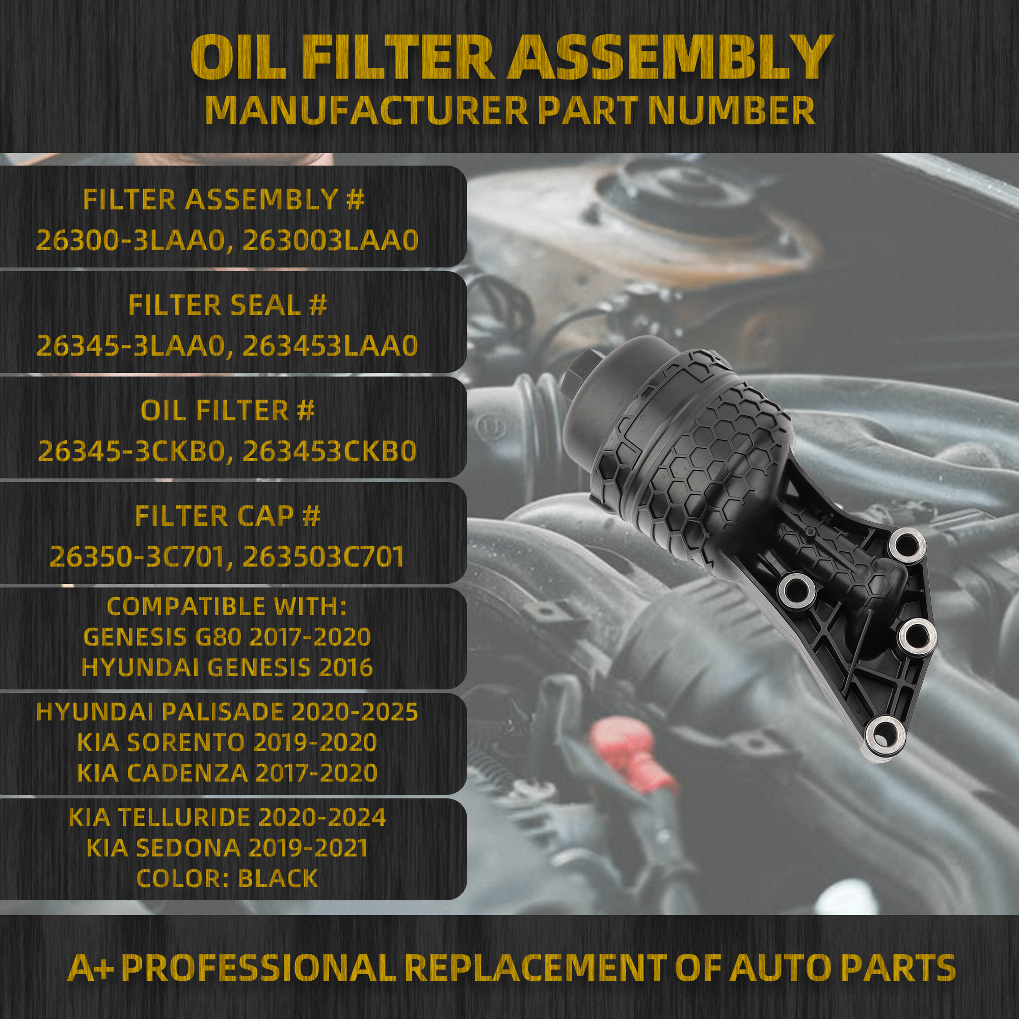 Dasbecan Oil Filter Housing FOR Hyundai Palisade Kia Sorento Sedona 2017-2024 #26300-3LAA0 263003LAA0