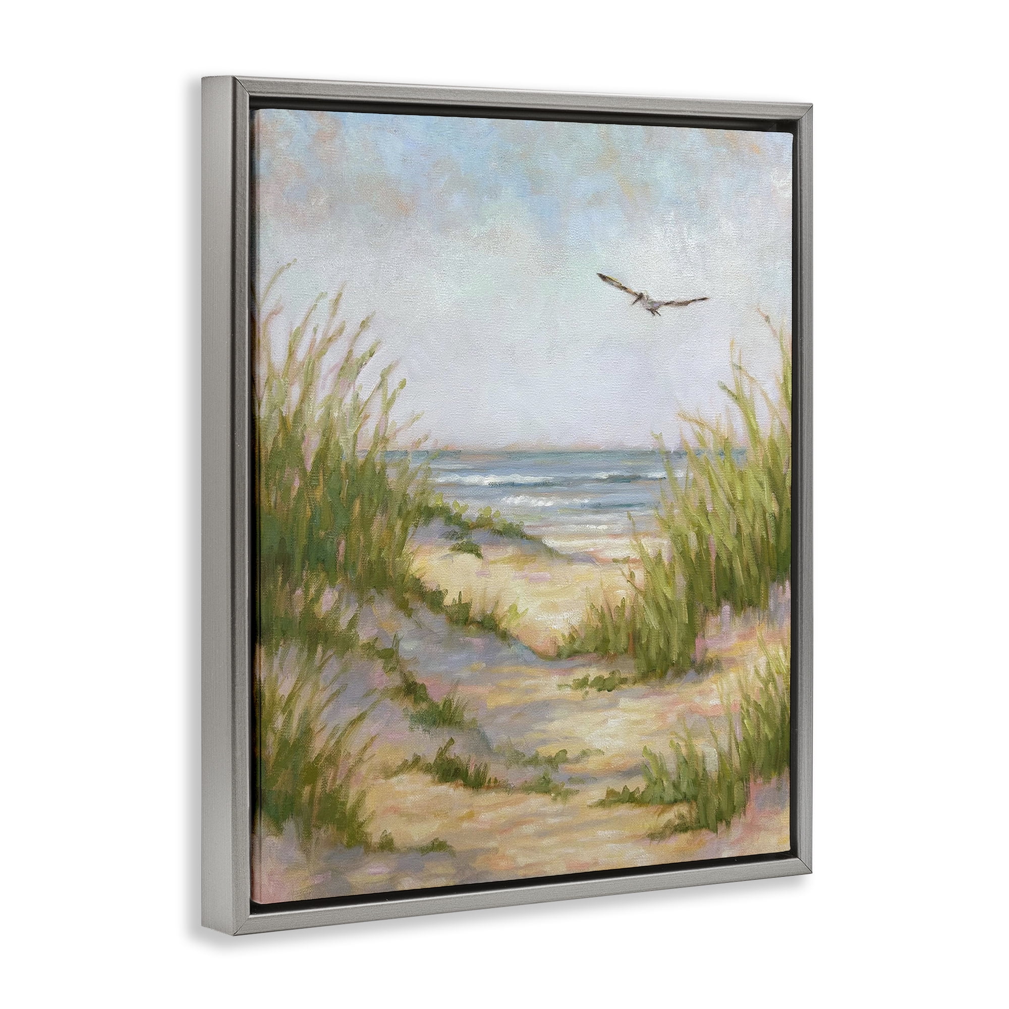 Stupell Industries Peaceful Beach Sand Dunes Gray Framed Floater Canvas Wall Art, design by Linda Sperruzzi