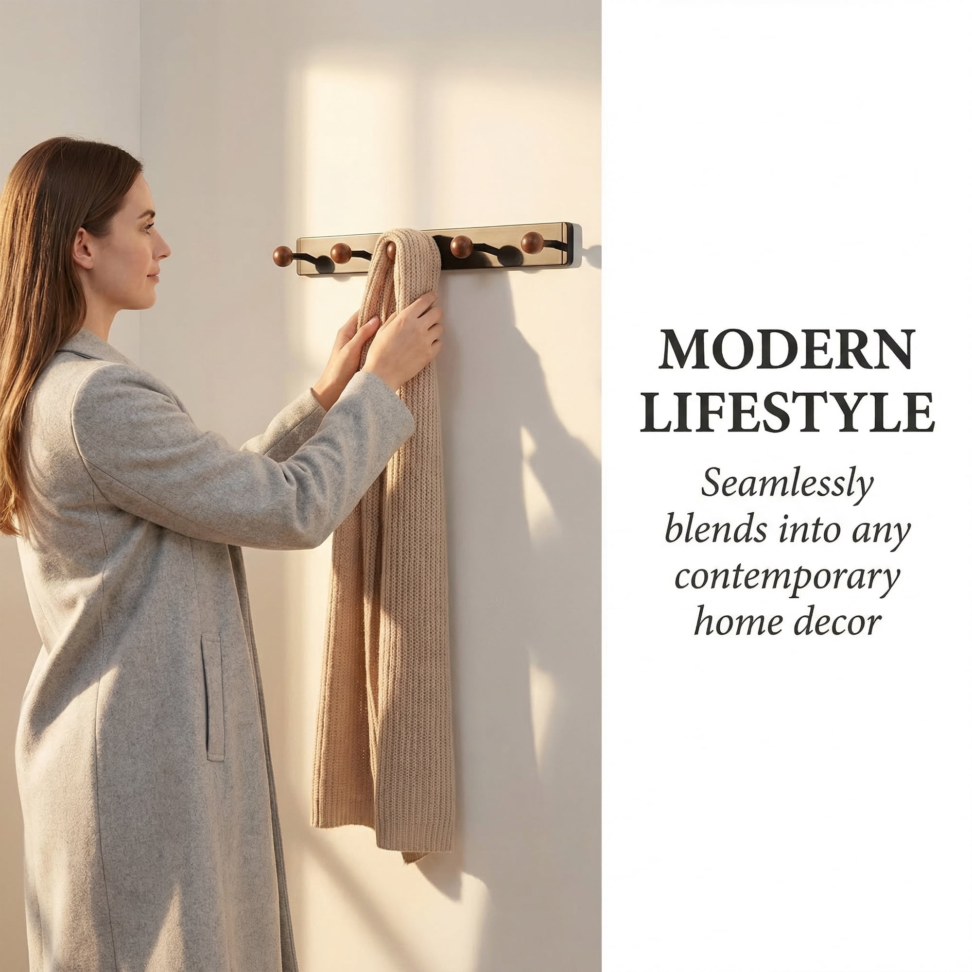 Unique Bargains Coat Rack Wall Mount Aluminum Wood Hook for Entryway Black 15.7"x1.6"