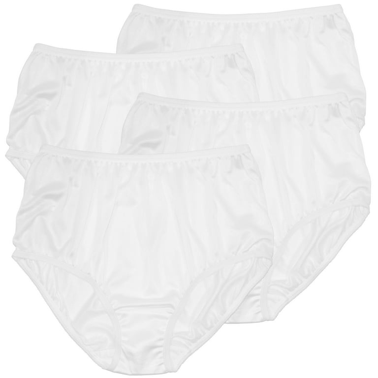 Women\'s Classic, Nylon, Full Coverage 4 Panty Lingerie Teri Pack Brief White by