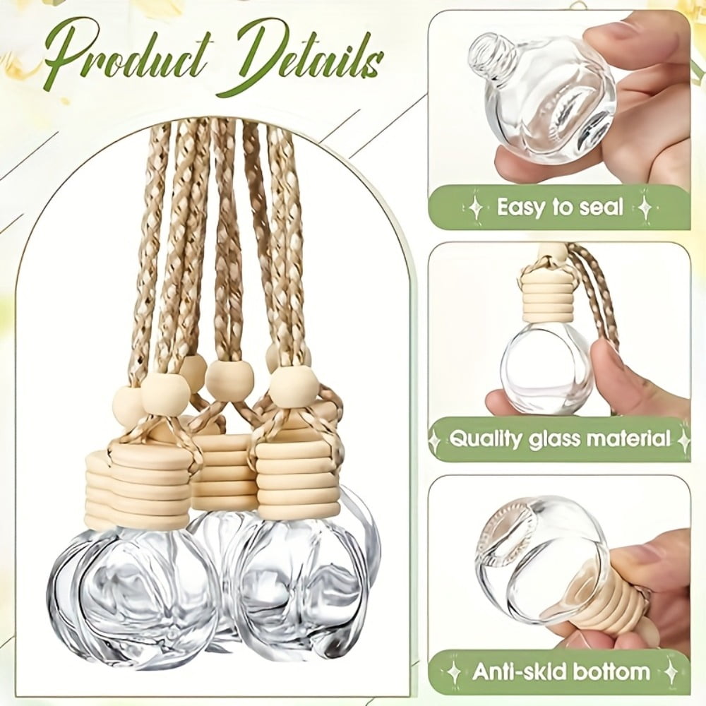 20Pcs 10ml Refillable Glass Car Air Freshener Diffuser Bottles, Empty with Wooden Caps