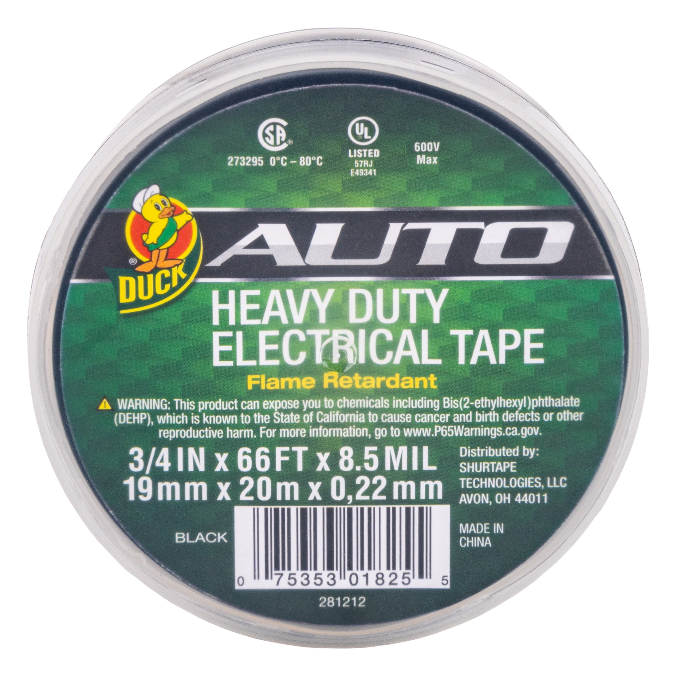 (3 pack) Duck Brand Heavy Duty Black Auto Electrical Tape, .75 in. x 66 ft. x 8.5 mil