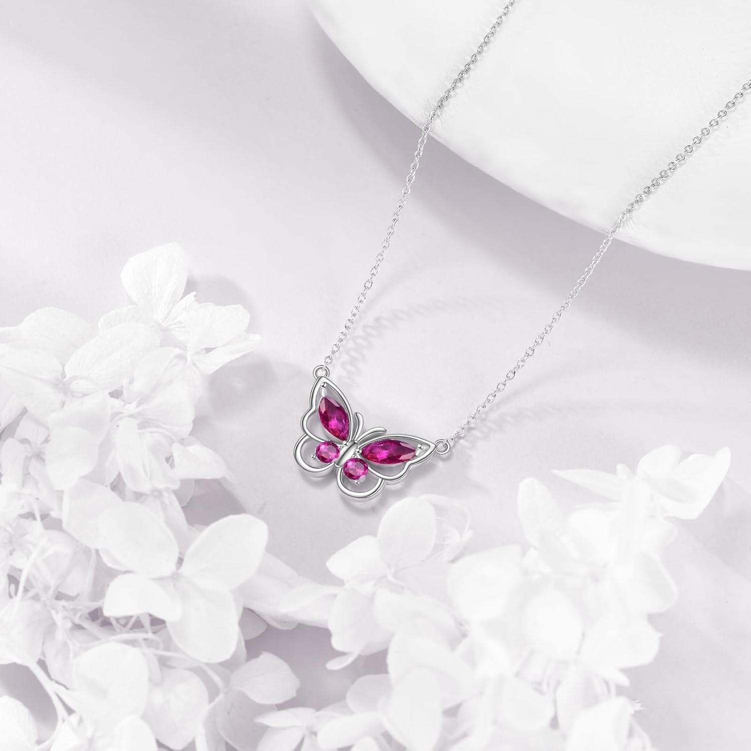 Butterfly Necklace for Women 925 Sterling Silver Crystal Butterfly Pendant Birthstone Amethyst Jewelry Gift