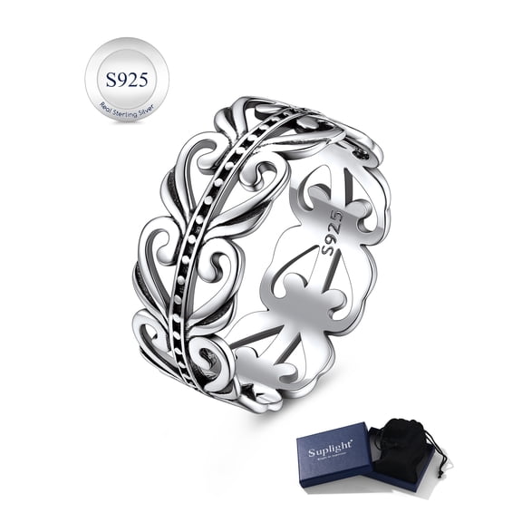 Suplight 925 Sterling Silver Retroc Celtic Knot Band Ring 8mm Irish Celtic Finger Ring for Women Men