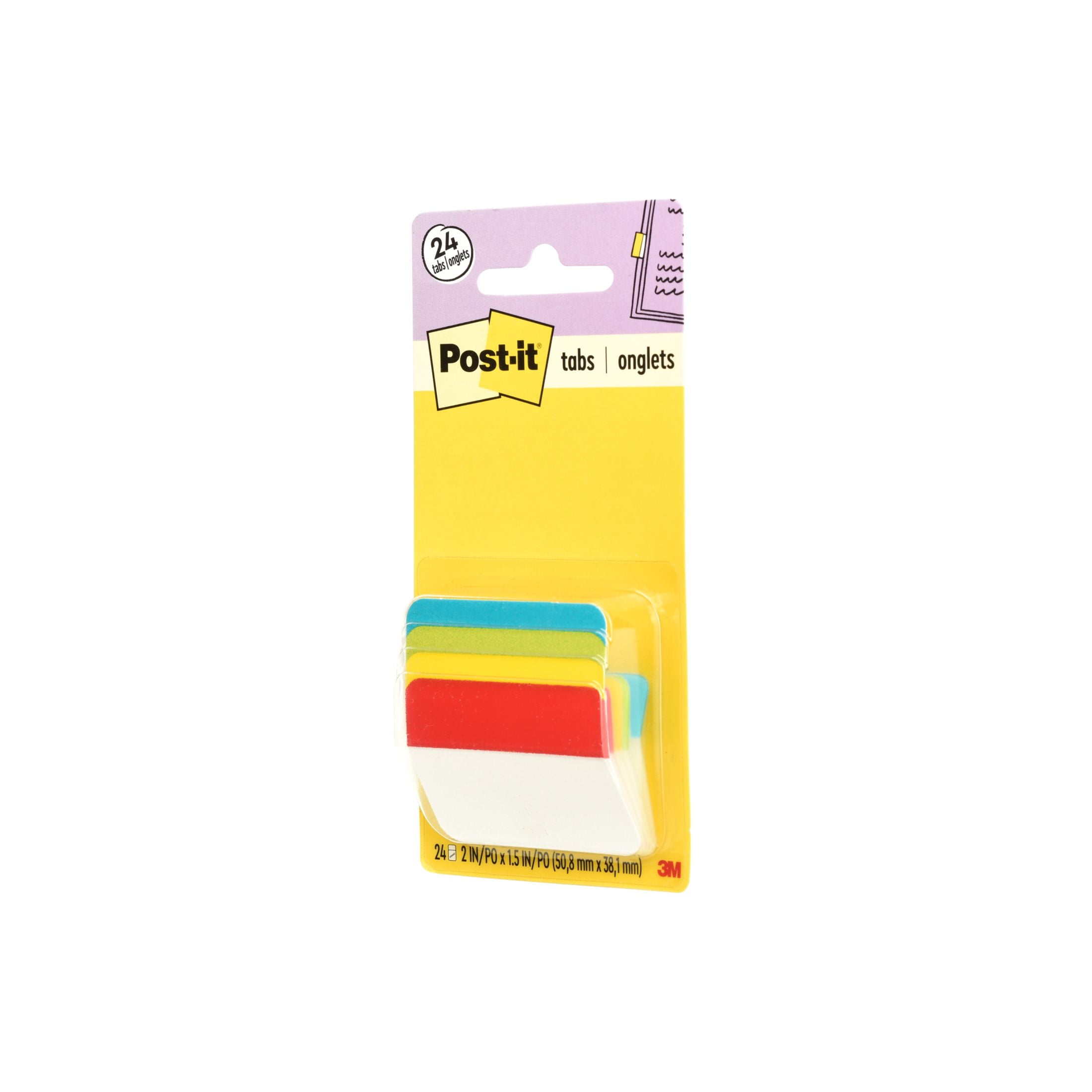 (3 pack) Post-it Tabs, 2 in. Angled Solid, Assorted Primary Colors, 24 Tabs