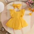 thumbnail image 6 of Baby Girls' Fly Sleeve Bodysuit Dress Yellow Romper Dress Headband Toddler Summer Clothes Set 12-18 Months, 6 of 6