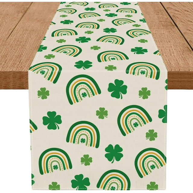 St. Patricks Day Table Runner Shamrock Rainbow Seasonal Kitchen Dining Table Indoor Outdoor Party Decorations 13x72 Inch