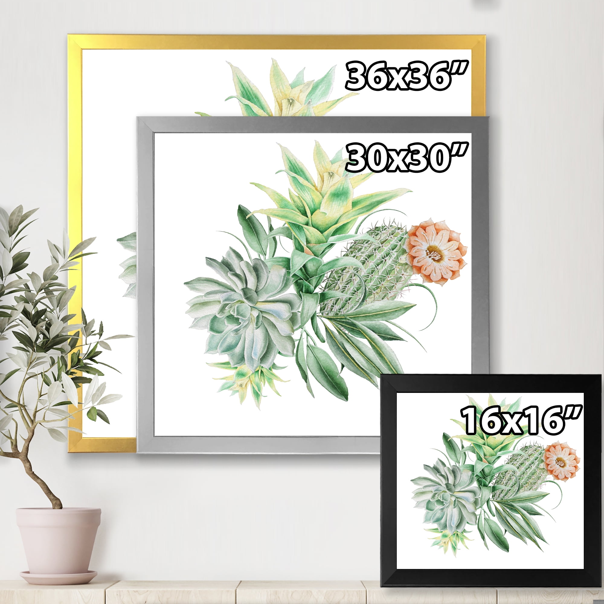 Designart 'Bouquet With Succulents and Cactus' Traditional Framed Art Print
