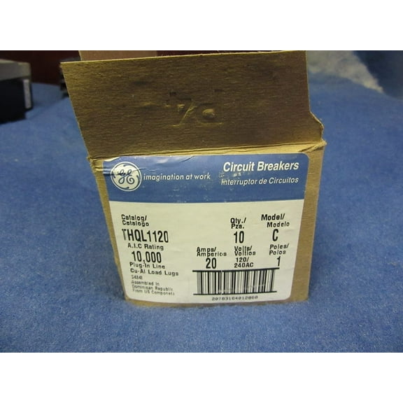GE Circuit Breaker THQL1120 Standard 1 Pole 20 Amp 120V - Lot of 10