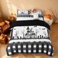 thumbnail image 3 of Homewish Halloween Graveyard Castle Duvet Cover Queen, Tree Pumpkin Bat Queen Bedding, Black White, Black Reversible 3pcs, 1 Duvet Cover and 2 Pillowcases, 3 of 7