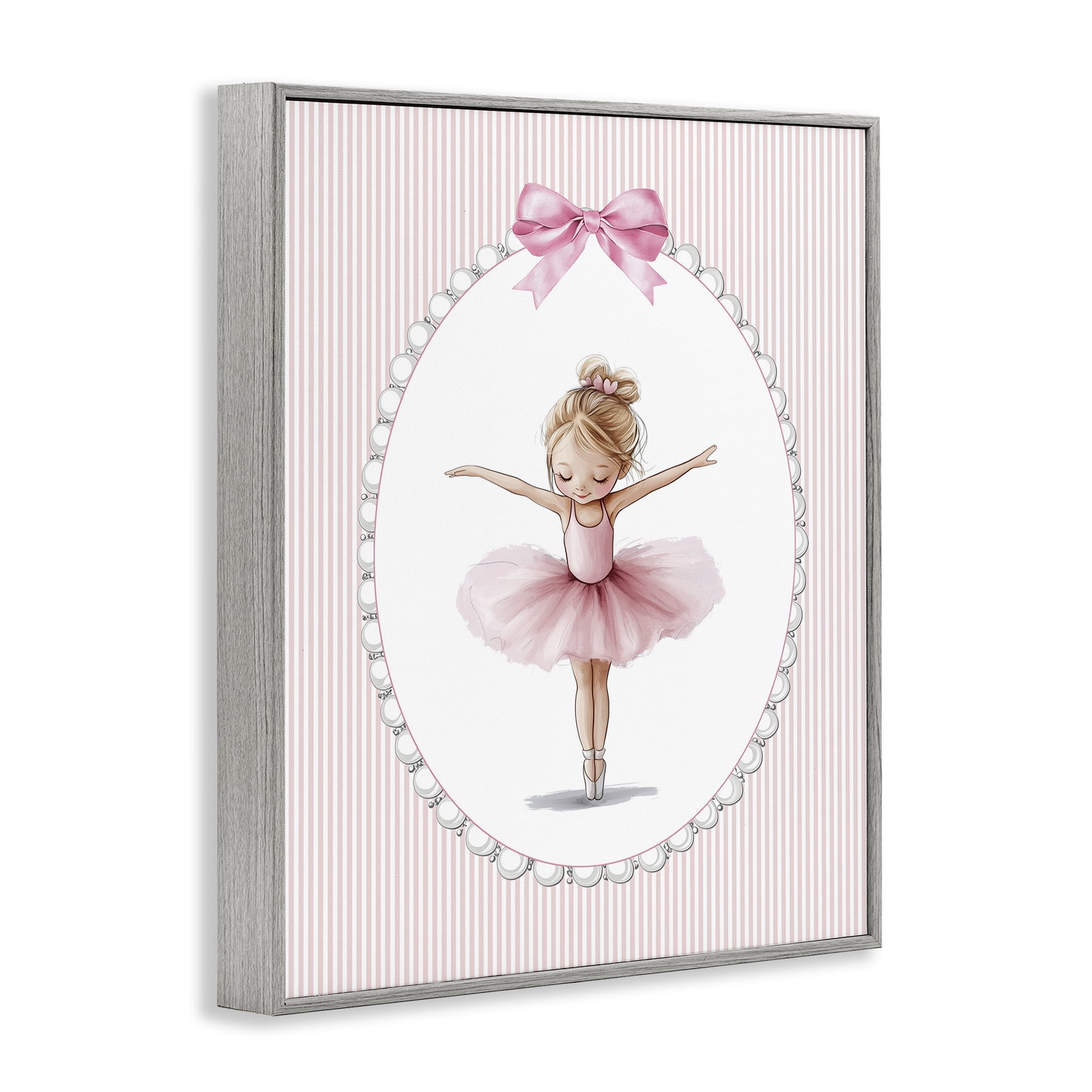 Stupell Industries Dancing Pink Ballerina Gray Framed Giclee Art, design by Christine Simpson Art