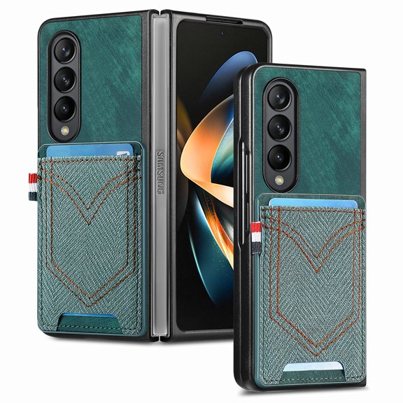 Mantto for Samsung Galaxy Z Fold 4 Vintage Denim Pattern PU Leather Wallet Case, with Card Slots Holder Full Coverage TPU Bumper Shockproof Protection Case for Samsung Galaxy Z Fold 4,Blue