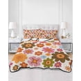 thumbnail image 2 of Quilts Queen Size Bedding Set, Bohemia Floral Reversible Summer Quilt 3 Pieces, Vintage Orange Pink Flowers Boho Style Beige Lightweight Bedspreads Coverlets with 2 Pillow Shams for All Seasons, 2 of 5