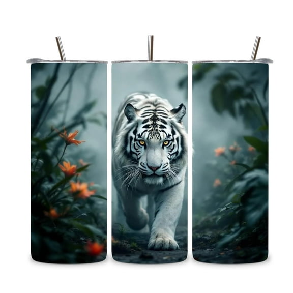 Alpha Printing 20oz Tumbler – White Tiger Walking Through Jungle Edition