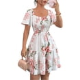 thumbnail image 3 of HAJWOH Summer Dresses for Women Vacation Smocked Square Neck Floral Mini Dress Short Sleeve Ruffle Peasant Sundress, 3 of 8