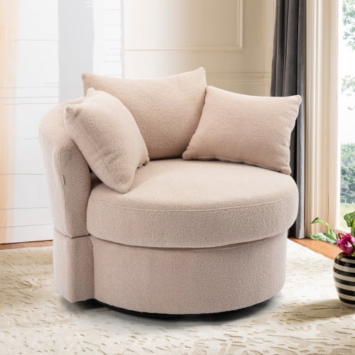 Modern Accent Chair Swivel Armchair, Round Fabric Barrel Chairs Single Sofa  Lounge Chair with Small Pillow for Living Room - Bed Bath & Beyond -  37833459