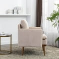 thumbnail image 3 of Accent Chair with Gold Metal Legs, Mid-Century Modern Tufted Velvet Accent Chair, Upholstered Comfy Arm Chair with Removable Seat Cushion, for Living Room, Bedroom, Beige, 3 of 7