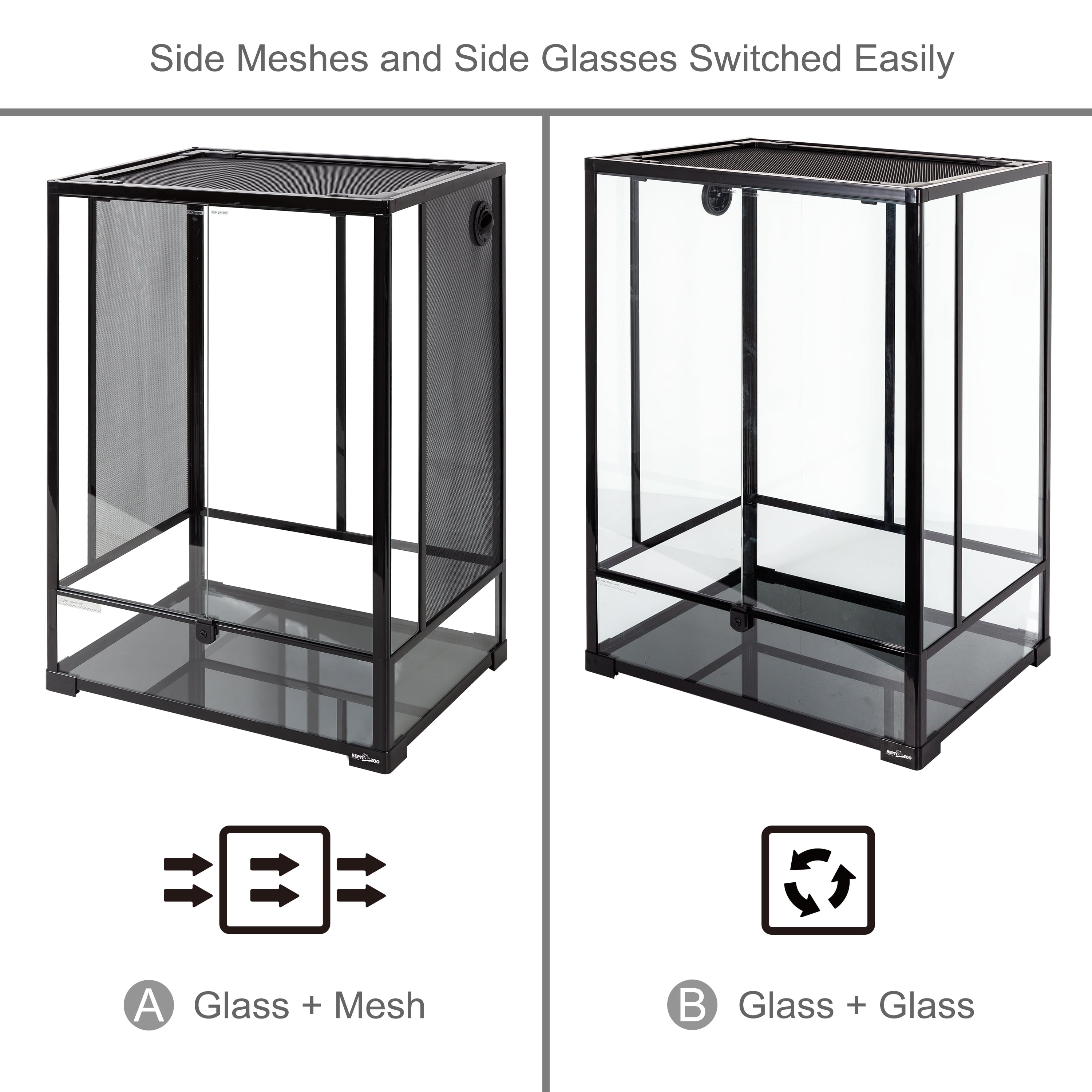 REPTIZOO Reptile Glass Terrarium with Double Hinge Door,top and side meshes,extra-tall 23.6" x 17.7" x 35.43", easy assembly