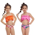 thumbnail image 3 of Bullpiano Toddler Girls Ruffled Swimsuits Two-Pieces Bathing Suits Cami Crop Top And Floral Bikini Bottoms Quick Dry Swimwear Kids Sunsuit Tankini Suit 2-12T, 3 of 3