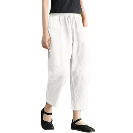 Clearance! Plus Size Casual Pants Sweatpants Women New Loose Solid Color Cotton Linen Lace Up Elastic Waist Pants with Pocket M-4XL