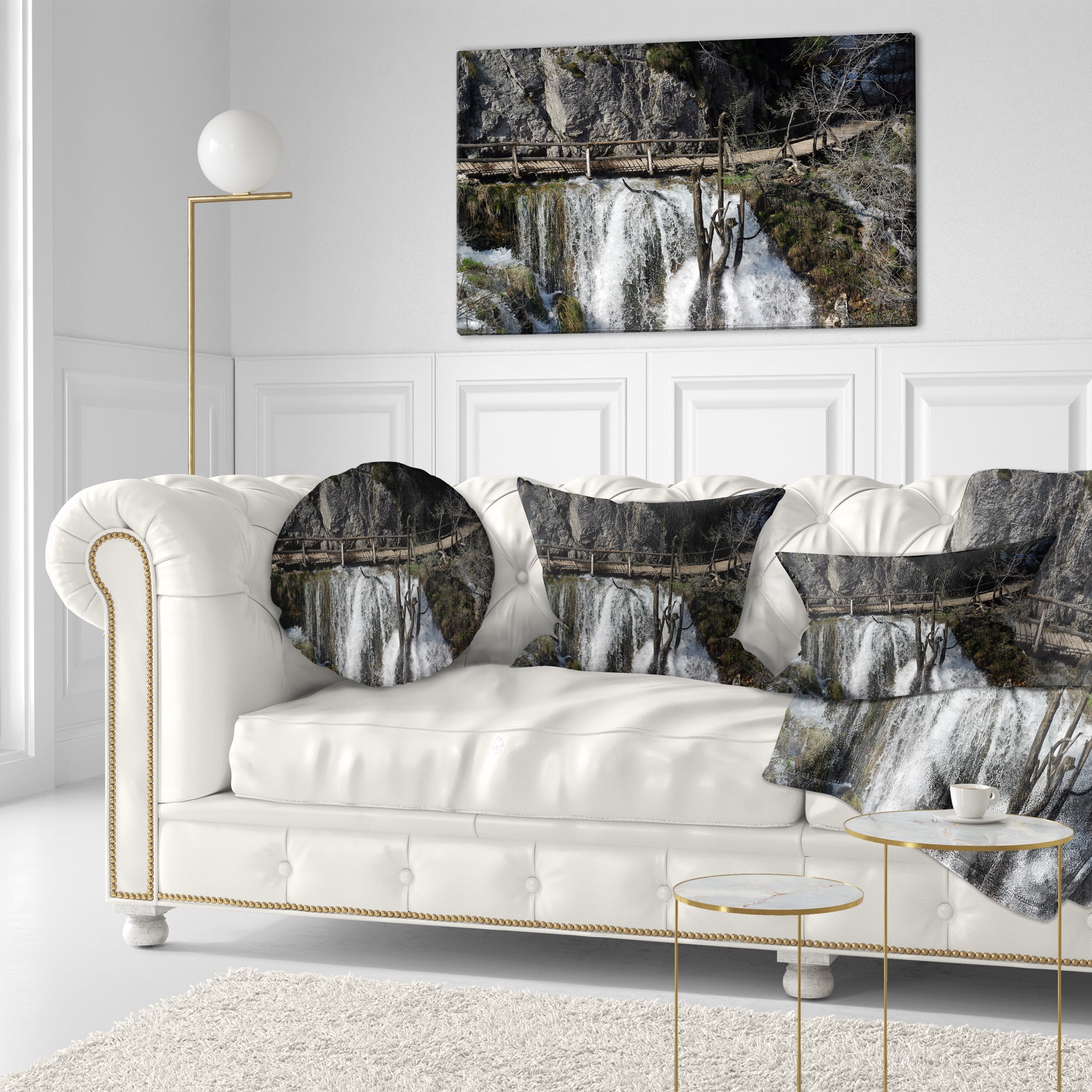Designart Wooden Pathway in Plitvice Lakes - Landscape Photography Throw Pillow - 12x20