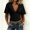 Black women v neck tee shirt a1, variant on Loose Fit Short Sleeve T Shirt for Women, Casual V Neck Blouse, Ruched Stretchy Tee for Beach Vacation Daily Wear, Black S