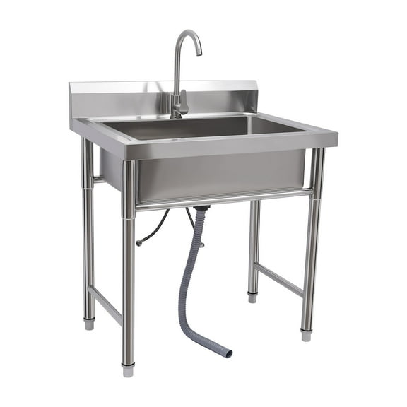 Kitchen Prep & Utility Sink in Stainless Steel - 1 Compartment Prep & Utility Sink Free Standing Commercial Kitchen Sink with Faucet and Strainer