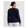 thumbnail image 2 of LAUREN RALPH LAUREN Womens Navy Sheer Button Detail Drop Shoulders Long Sleeve Crew Neck Sweater Plus 3X, 2 of 4
