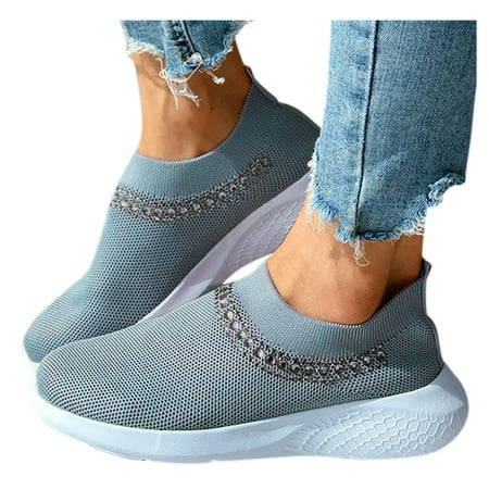 

Cathalem Womenâs Mesh Breathable Sport Shoes Ladies Fashion Comfortable Casual Slip On Arch Support Beach Flip Flops Blue 9