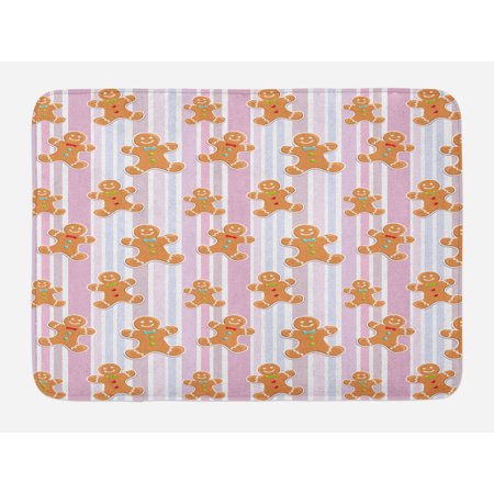 - Gingerbread Man Bath Mat, Kids Pattern with Pastel Colored Striped Backdrop Cute Bakery Xmas Goodies, Non-Slip Plush Mat Bathroom Kitchen Laundry Room Decor, 29.5 X 17.5 Inches, Multicolor, Ambesonne