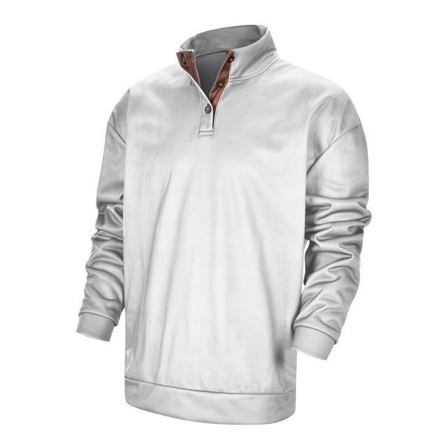 Sweat Homme Sans Capuche Décontracté Couleur Unie Manches Longues Col Montant Sweat à Capuche Blanc S