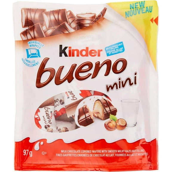 KINDER BUENO Mini Milk Chocolate and Hazelnut Cream Candy Bars, 18 Pieces, 3.42 OZ