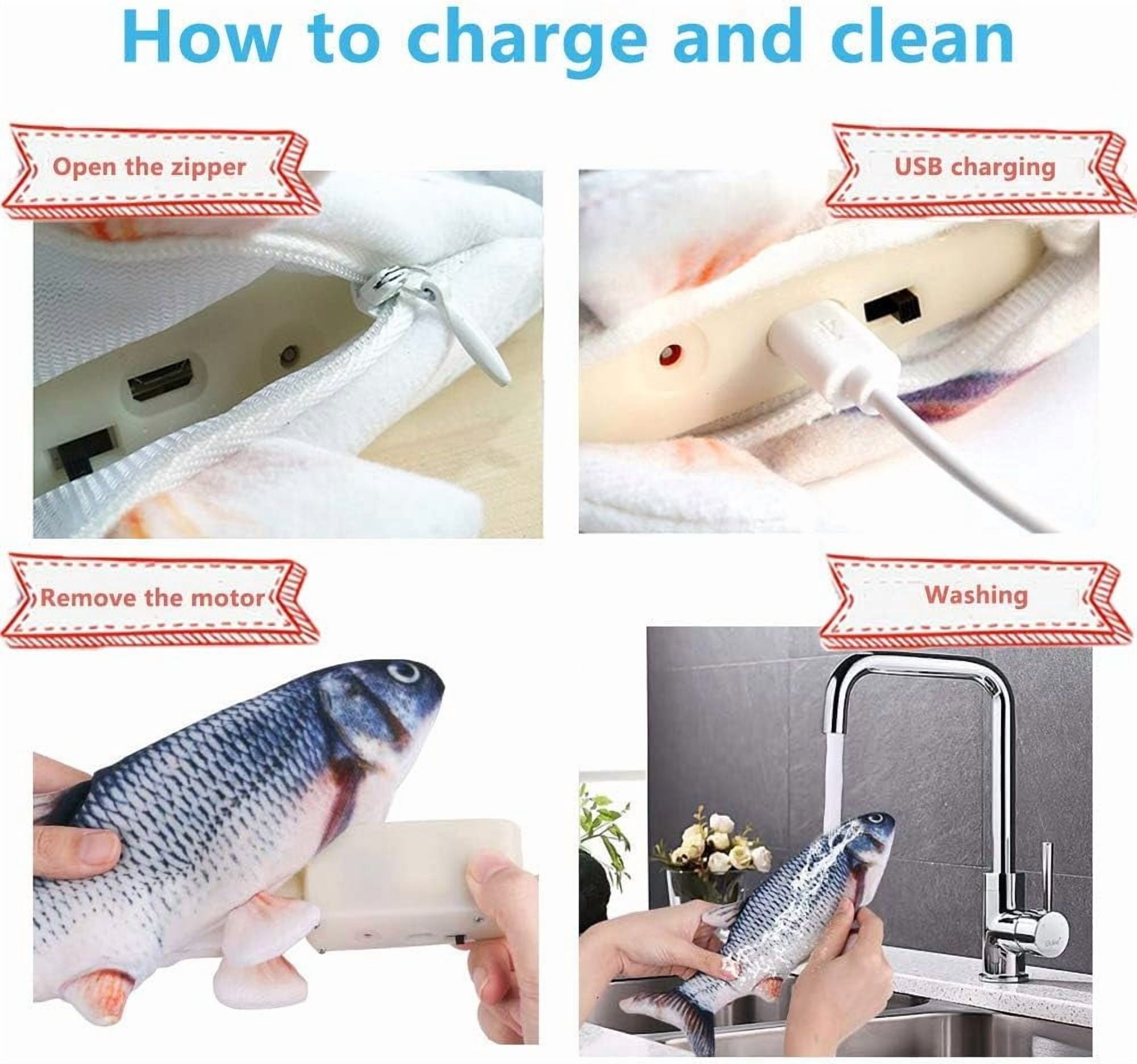 Flopping Fish Cat Toy with Catnip - 11" Electric Moving Interactive Plush Fish Toy for Indoor Cats & Kittens, Realistic Wiggle Kicker Toy for Kitty Exercise & Play(2 pcs)-dh