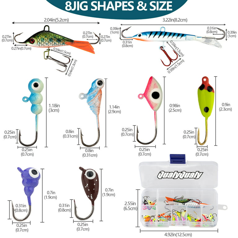 Qualyqualy Ice Fishing Jigs Lure Kit Gear Crappie Panfish 38